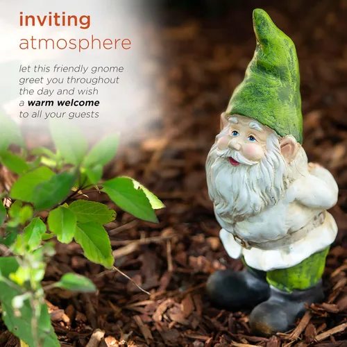 Miniatura 5 de Alpine Corporation Estatua Decorativa de Gnomo de Jardín Tradicional para Exteriores de 12 Pulgadas de Alto para Patio Gnomo de jardín tradicional
