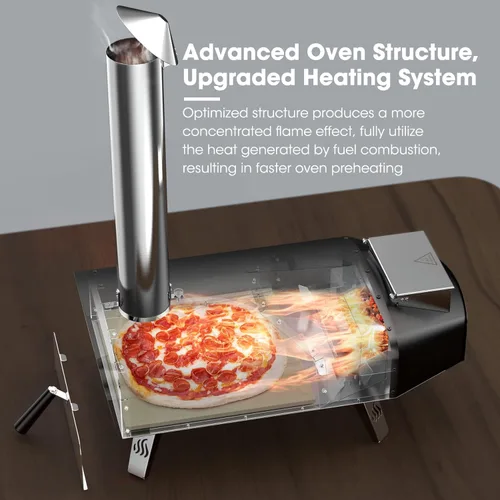 Miniatura 6 de Mimiuo Horno de pizza de pellets de madera para exteriores de 12 pulgadas, estufa de pizza de acero inoxidable resistente de 34.8 libras, pizza