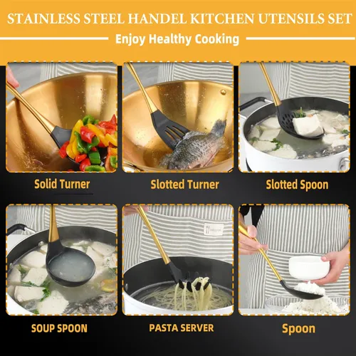 Miniatura 3 de Juego de utensilios de cocina, juego de 6 utensilios de cocina de silicona antiadherente grandes, hechos de silicona de grado alimenticio resistente