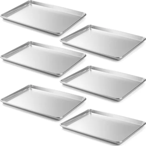 CURTA Paquete de 6 Bandejas de Aluminio para Horno, Listadas NSF Tamaño Medio 18 x 13 pulgadas Bandejas Comerciales de Panadería para Pasteles y 18