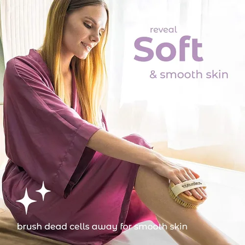 Miniatura 8 de MainBasics Cepillo corporal de cepillado en seco para drenaje linfático, piel seca, celulitis, circulación sanguínea con cerdas naturales