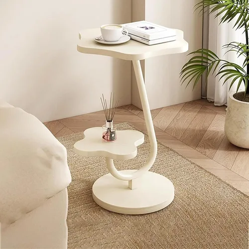 Miniatura 6 de Gdrasuya10 Mesa auxiliar con forma de flor para sofá, mesa auxiliar de 2 niveles, mesa de sofá blanca, bandeja de sofá, mesa auxiliar linda, mesa