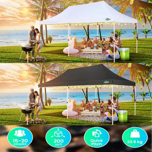 Miniatura 2 de COBIZI Carpa desplegable de 10 x 20 con paredes laterales, carpa de fiesta, cenadores al aire libre, resistente al agua y UV50+, 3 alturas