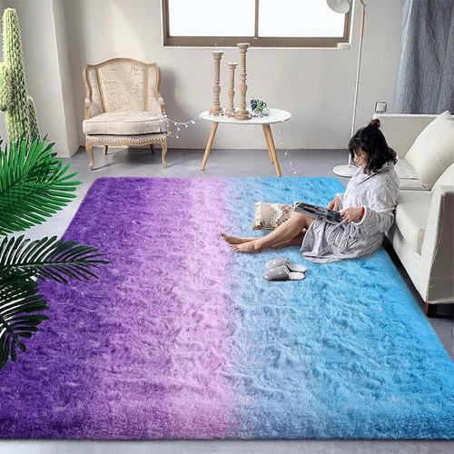 Miniatura 28 de DweIke Alfombras esponjosas de lujo para niños para sala de estar, dormitorio, 4 x 6 pies, alfombra de área negra y azul para niñas y niños, Azul