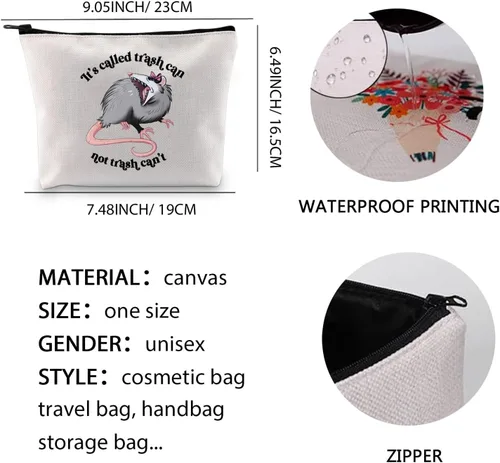 Miniatura 6 de XYANFA Bolsa de maquillaje con texto en inglés "It's Called Trash Can Not Trash Can't Zarigüeya", regalos para amantes de la zarigüeya, bolsa
