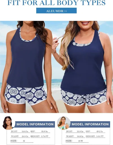 Miniatura 6 de Aleumdr - Traje de baño atlético de 3 piezas estilo tankini para mujer, con camiseta sin mangas, brasier deportivo y pantalón corto de estilo chico
