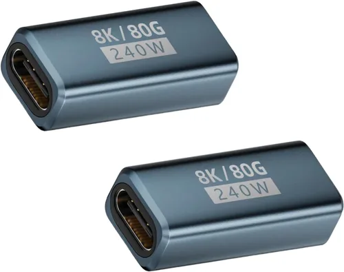 Poyiccot Paquete de 2 acopladores USB C de 240 W, adaptador USB C hembra a hembra [80 Gbps/240 W PD/8 K a 60 Hz] adaptador extensor tipo C