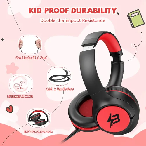Miniatura 6 de Auriculares para niños con cable para la escuela, límite de volumen de 85/94 dB, auriculares con cable sobre la oreja para niños y niñas