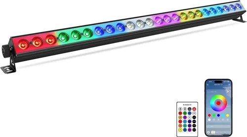 Barra de luz de lavado de escenario para DJs: luces de lavado de pared RGBW de 120W con LED de fondo RGB - Control remoto IR APP y control DMX -