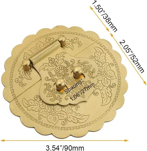 Miniatura 3 de Latón antiguo 3.54"/9cm redondo en relieve latón cerrojo hebilla cerradura cerradura gabinete caja muebles Hardware Hasp (dorado)