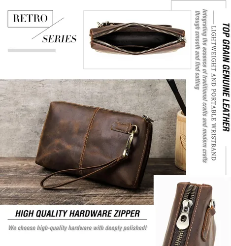 Miniatura 51 de Funda de piel de grano superior para hombre y mujer, múltiples bolsillos/ranuras, RFID de gran capacidad para tarjetas, cheques, dinero, pasaporte