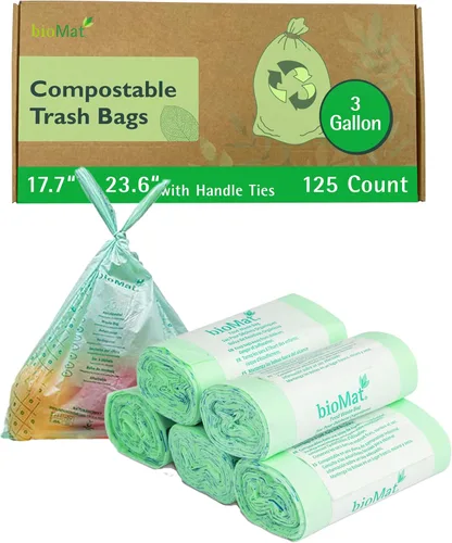 Miniatura 14 de bioMat Bolsas de basura compostables de 2.6 galones, 125 unidades, bolsas de basura pequeñas y planas para cocina, con certificación BPI, CMA y OK