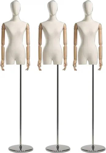 Miniatura 7 de 3Pcs Adjustable Dress Form Mannequin Torso Set with Wooden Arms, 59-86.6in Height, Detachable Head, Ideal for Clothing, Jewelry Display & Sewing
