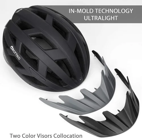 Miniatura 2 de Casco de bicicleta para adultos, hombres y mujeres, con luz - Casco de bicicleta de montaña y carretera con almohadillas de repuesto y visera Negro