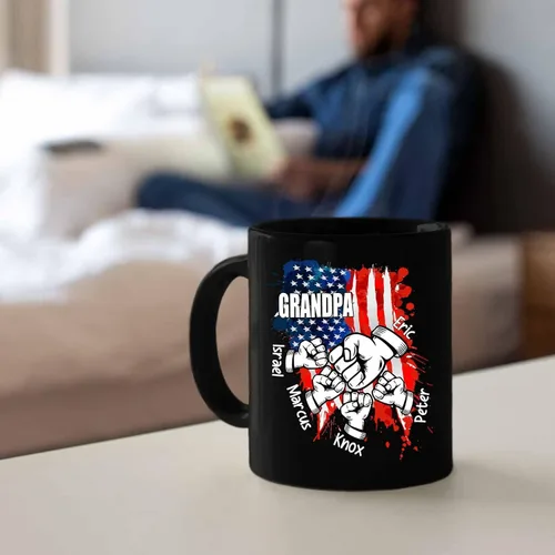 Miniatura 5 de Taza de café personalizada con la bandera estadounidense para el abuelo y el día del padre, nombres personalizados para papá y niños, taza