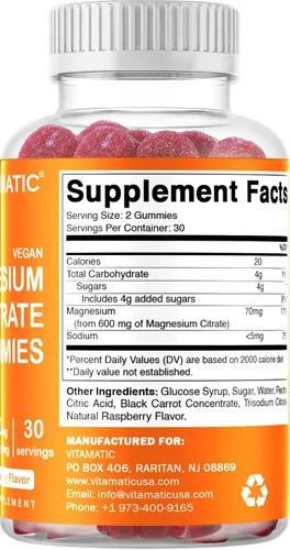 Miniatura 7 de Vitamatic Gomitas de magnesio 600 mg por porción – 60 gomitas veganas – Soporte para relajación, músculos, huesos y energía – Paquete de 3