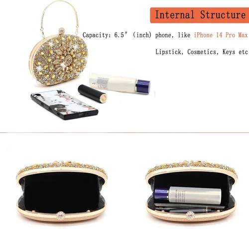 Miniatura 4 de Crbeqabe Bolso de mano de noche con diamantes de imitación para mujer, bolsos de mano con diamantes de novia, bolso de boda, baile de graduación