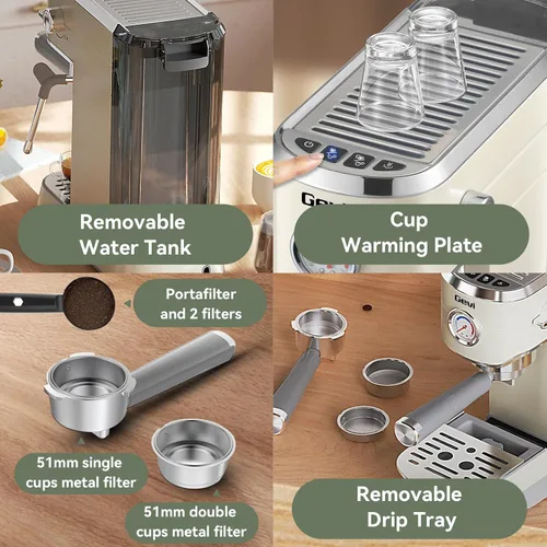 Miniatura 9 de Gevi Cafeteras comerciales para café expreso, máquina profesional de café con espumador de leche, máquinas de café expresso de acero inoxidable