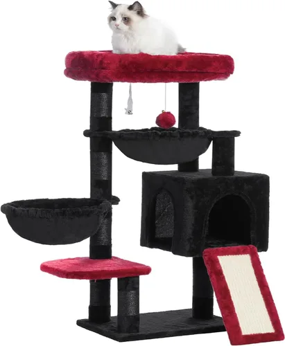 Hey-brother - Árbol gótico para gatos, torre para gatos de interior, casa para gatos con cama acolchada grande, acogedor condominio, hamacas, postes