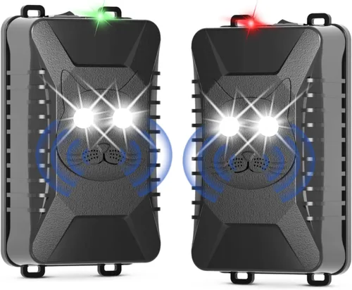 Tirgo 2 piezas Repelente de Roedores para Coche Bajo el Capó, Repelente de Ratones Ultrasónico con Luz Estroboscópica, Alimentado por Batería para