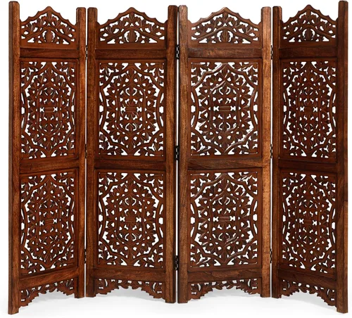 Miniatura 6 de Lightnpro 4 Panel Royal Octagon Wooden Room Divider 64"(W) x 48"(H) Handmade Heart Design Partition, Intricately Carved, Hinged & Foldable