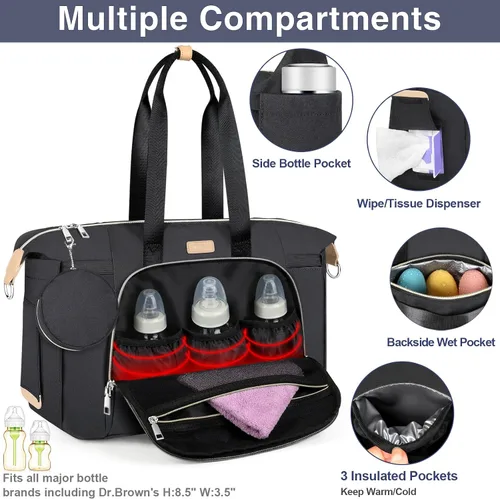 Miniatura 4 de ITIEZY Bolsa de pañales tipo tote para bebé - Bolsa grande para mamá con cambiador portátil, estuche para chupete, bolsas de hospital, bolsa