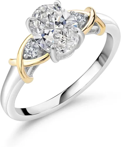 Miniatura 71 de Anillo de compromiso de oro amarillo de 10 quilates y plata 925 con piedra natal y diamantes cultivados en laboratorio para mujer, ovalado de 0.315