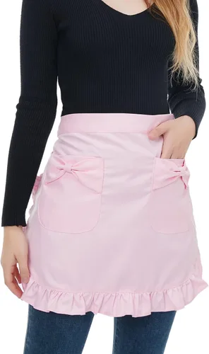Miniatura 7 de Love Potato Delantal de cintura con bolsillos, delantales de cocina restaurante de moda para niñas y mujeres Cuadros Negros