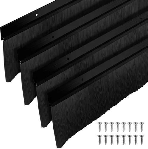 Miniatura 24 de Frienda Juego de 4 cepillos para puerta, cepillo de barrido inferior, burlete de aluminio para puerta con tornillos para huecos de hasta 1 pulgada