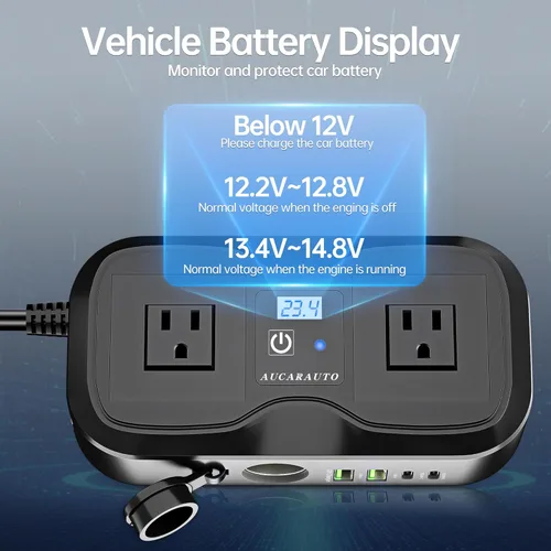 Miniatura 3 de Inversor de corriente para coche 7 en 1, inversor de corriente para coche de 200 W de CC 12 V a 110 V de CA con voltímetro LED, carga de 4 puertos