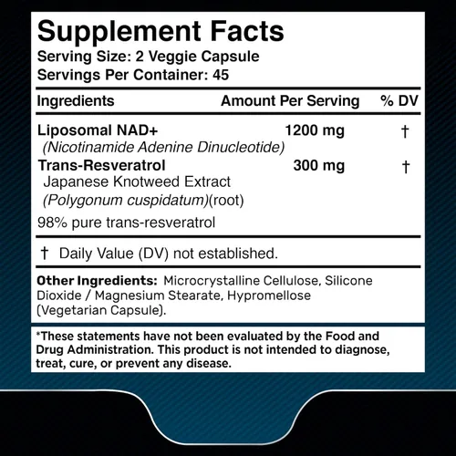 Miniatura 5 de WELLNESS LABSRX Suplemento liposomal NAD, 1500 mg - Suplemento de resveratrol NAD para mujeres y hombres, NAD+ apoya la salud celular, energía