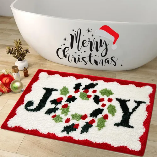 Baccessor Alfombras de baño de Navidad, de felpa linda, antideslizantes, absorbentes de agua, lavables, color rojo y verde, alfombras de baño para
