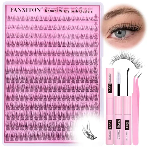 Miniatura 26 de Kit de pestañas en racimo, 280 racimos con cepillo, extensiones rizadas en D, con volumen, 23/64 a 40/64 pulgadas, 40D+50D, pestañas individuales