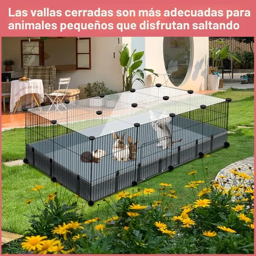 Miniatura 3 de Corral para animales pequeños de 20 paneles, corral para mascotas de 48" x 24" x 16" con alfombrilla impermeable, jaula C&C para conejillos de Negro