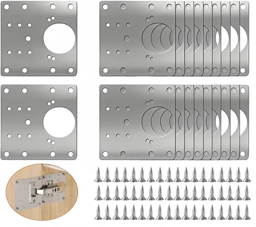 20 piezas de kit de placa de reparación de bisagras de gabinete mejorado: FOGZUVR Placa de montaje de bisagra de puerta duradera de acero