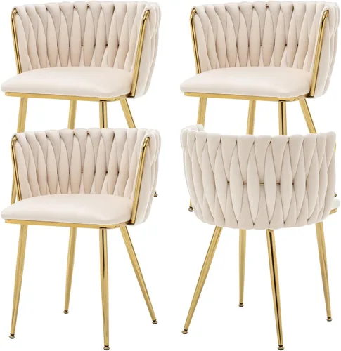 Miniatura 26 de ECHINGLE Juego de 2 sillas de comedor de terciopelo, modernas sillas de comedor tejidas tapizadas con patas de metal dorado, sillas decorativas