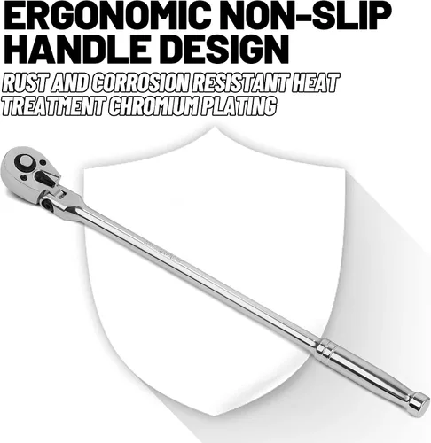 Miniatura 6 de Trinquete de cabeza flexible de 1/4 pulgadas, trinquete de cabeza giratoria de liberación rápida de 72 dientes - Mango largo de 12" (305mm)
