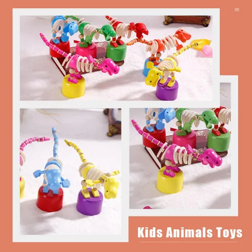 Miniatura 5 de 2pcs Pulgar de madera Push Puppet Finger Dinosaur con base de prensa de madera