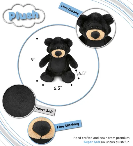 Miniatura 3 de DolliBu Oso negro de peluche, oso negro suave y abrazable, adorable juguete de peluche de oso para jugar, lindo regalo de vida salvaje para niños