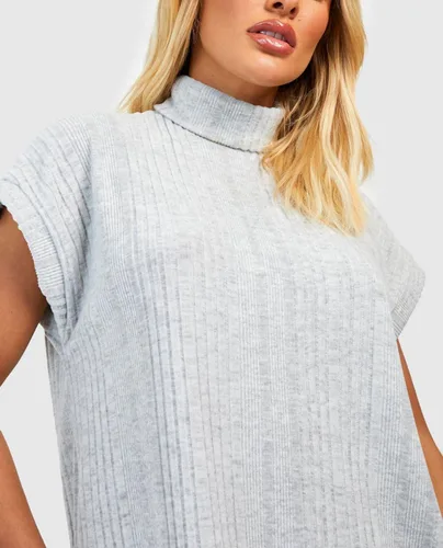 Miniatura 5 de Viottiset Vestido de suéter de gran tamaño con cuello alto para mujer, sin mangas, acanalado, tipo túnica, chaleco