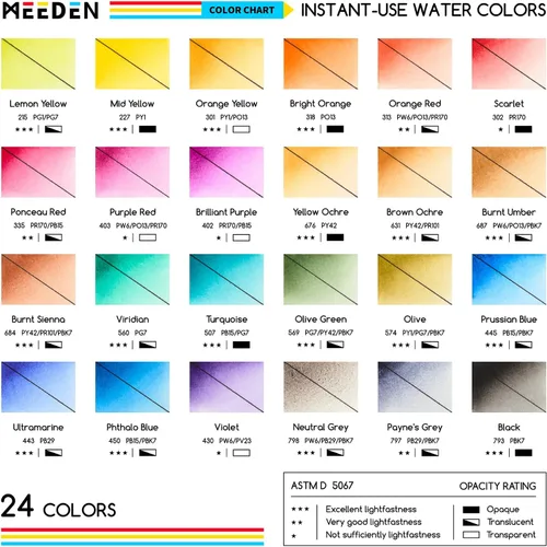Miniatura 4 de MEEDEN Juego de pintura de acuarela, suministros de pintura de 24 colores con 10 papeles de acuarela y pincel, kit de pintura artística portátil