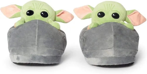Robe Factory LLC Star Wars The Mandalorian The Child Grogu - Pantuflas 3D Zapatos de casa de felpa suave con temática de Yoda bebé con suela