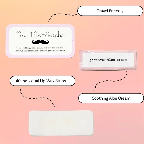 Miniatura 4 de No mo-stache Tiras de cera para labios y cara, kit de depilación, 40 tiras de uso individual aptas para viajes, veganas, sin parabenos, seguras