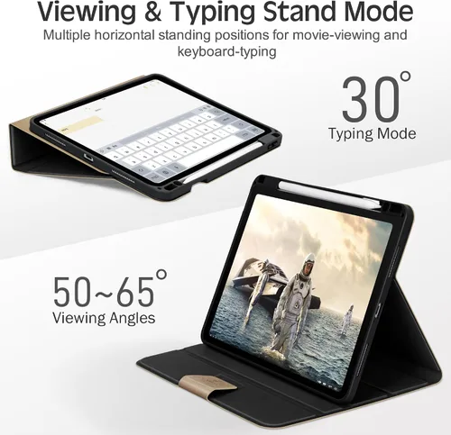 Miniatura 5 de KingBlanc Funda para iPad Pro de 11 pulgadas de 4ª/3ª/2ª/2ª generación (2022/2021/2020) con soporte para lápices, funda de soporte bicolor de cuero