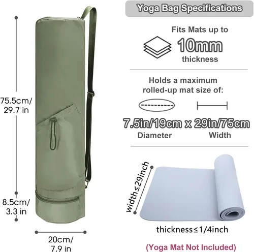 Miniatura 3 de sportsnew Bolsa para esterilla de yoga, bolsa de transporte para esterilla de yoga con cremallera completa con bolsillo para botella de agua