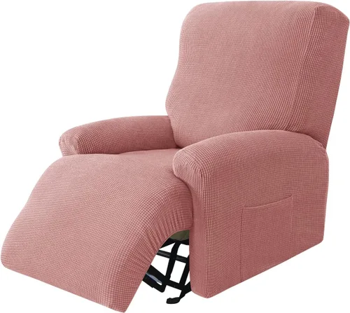 Miniatura 10 de Funda elástica de jacquard para silla reclinable, funda de sofá de poliéster de 4 piezas con bolsillo lateral, lavable a máquina