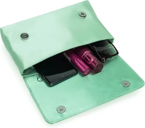 Miniatura 6 de CHARMING TAILOR Bolso de noche para mujer, con solapa plisada, de satén, formal, broche de diamantes, adornado, embrague
