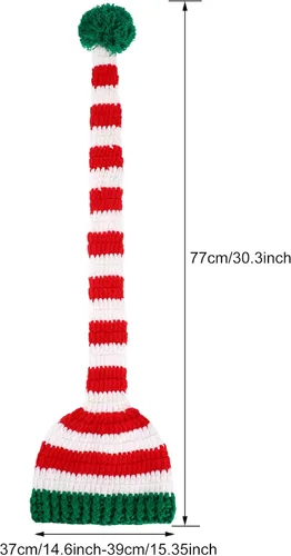 Miniatura 7 de 2 gorros de punto de Navidad con forma de cola larga para niños, gorro de Papá Noel para suministros de Navidad, na