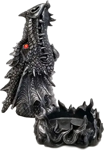 Miniatura 2 de DWK Estatua de quemador de incienso con cabeza de dragón mítica gótica medieval, de 12 pulgadas, con ventilación de humo de fosa nasal, acabado
