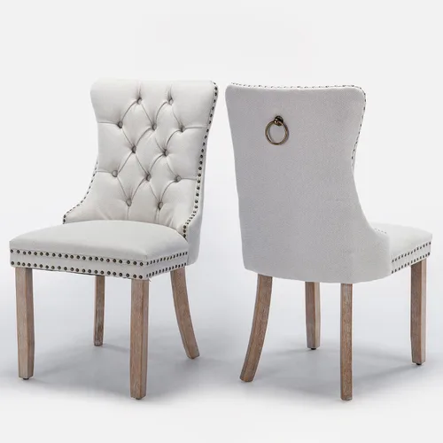 Miniatura 31 de Juego de 2 sillas de comedor tapizadas de terciopelo, sillas laterales de cocina de estilo moderno con ribete de cabeza de clavo y patas de madera